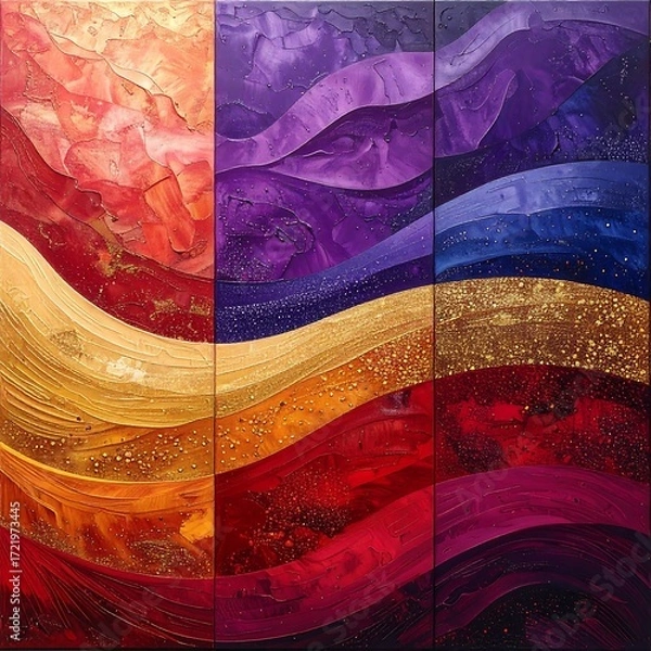 Fototapeta Abstract triptych, vibrant hues, flowing waves
