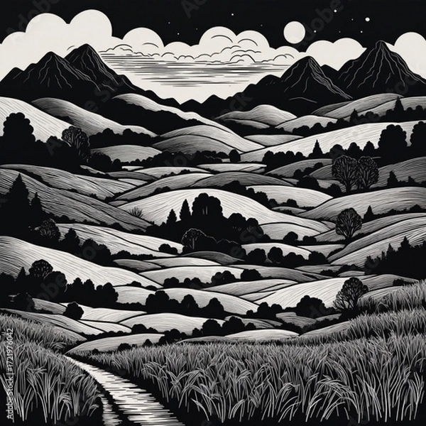 Obraz Beautiful greyscale Landscape of desert mountains