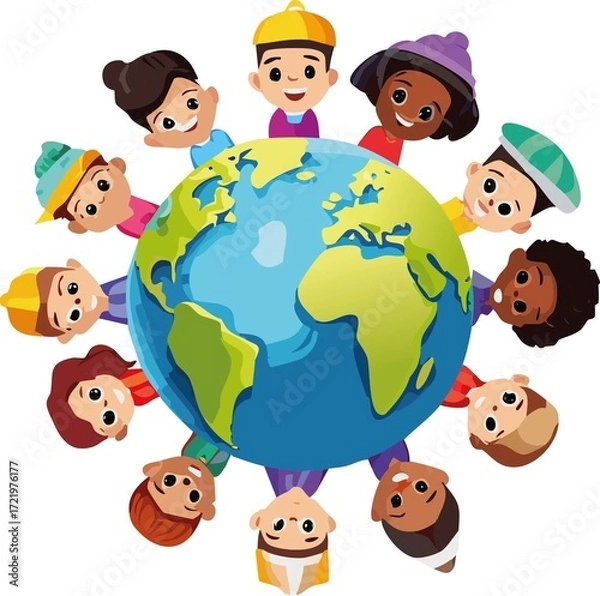 Fototapeta Children of Different Nations Earth White Background