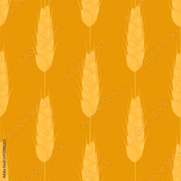 Fototapeta Golden ears of wheat in stripes in a seamless pattern on an orange background