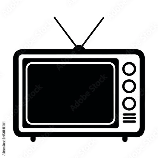Obraz Minimal Glyph Retro Style Television Set with Antenna Vector Illustration