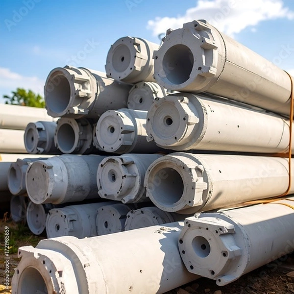 Obraz Stacked gray cylindrical pipes