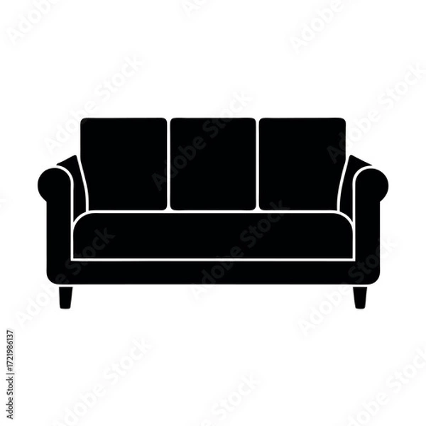 Obraz Minimal Glyph Sofa Couch with Three Cushions Vector Illustration