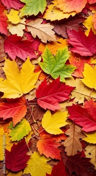 Fototapeta Colorful autumn leaves background with vibrant reds yellows and greens perfect for fall 90