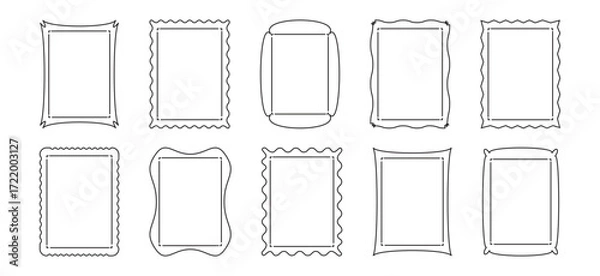 Fototapeta Frame thin line, border plaque simple ornament linear icon, rectangle shape text box editable stroke. Christmas geometry poster, photo pencil set isolated on white bg. Trendy Xmas vector illustration