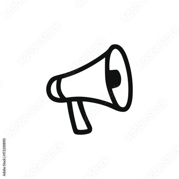 Fototapeta Simple and bold megaphone icon in black and white. Vector illustration perfect for communication, announcements, and advertising themes. Ideal for marketing and promotional materials.