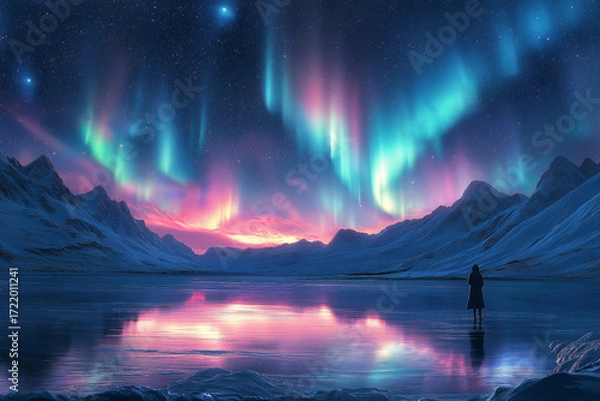 Obraz Mesmerizing northern lights dancing across arctic night sky