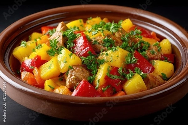 Fototapeta Authentic Moroccan Tagine with Meat and Vegetables