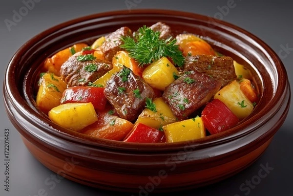 Fototapeta Beef Stew with Vegetables in Clay Pot