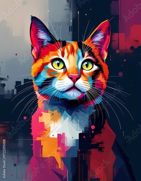 Fototapeta Colorful abstract cat portrait digital art