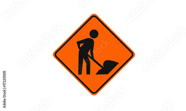 Fototapeta Men working warning sign ahead
