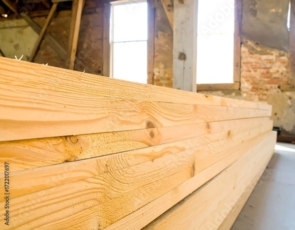 Obraz Stacked lumber beams