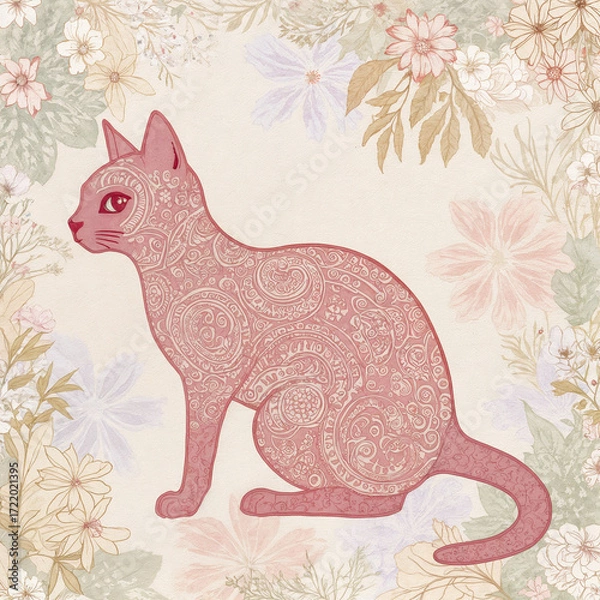 Obraz cat with flowers