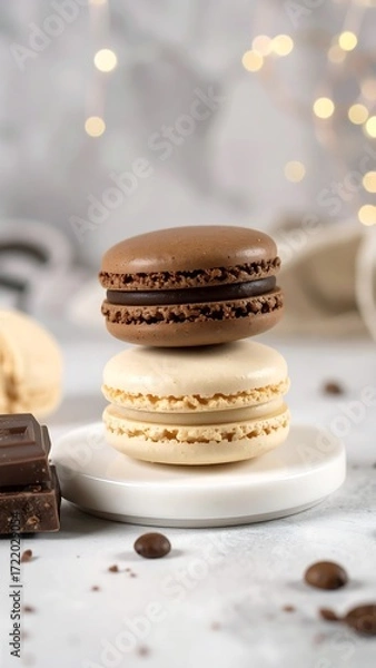 Obraz Stacked macarons, light background