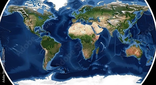 Fototapeta Detailed World Map Depicting Landmasses, Oceans, and Geographic Features