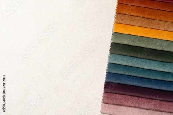 Fototapeta Textile swatches background with copy space. Smooth color gradients for furniture upholstery, interior design, and home decoration.