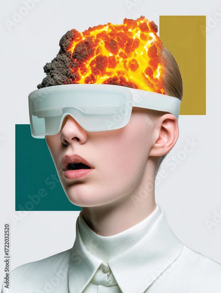 Fototapeta Creative fusion of technology and nature is depicted in a striking photorealistic artwork showcasing a person wearing futuristic glasses
