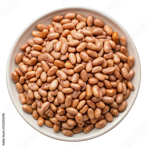 Fototapeta A top down view of a white ceramic bowl filled with dried pinto beans isolated on transparent background