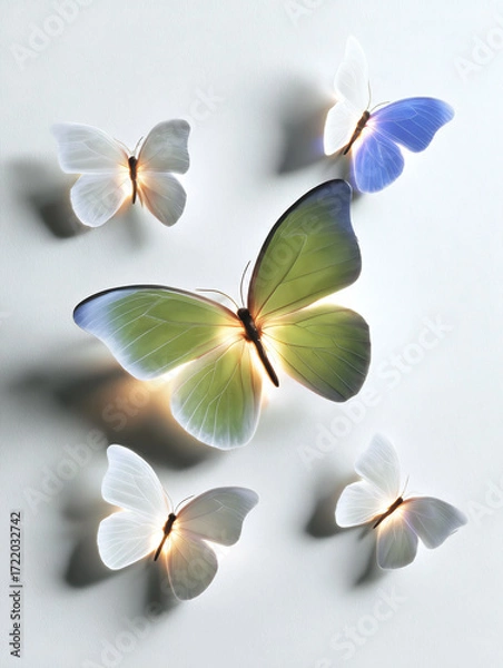 Fototapeta Floral luminescence creates magical scene with butterflies fluttering gracefully in a serene space
