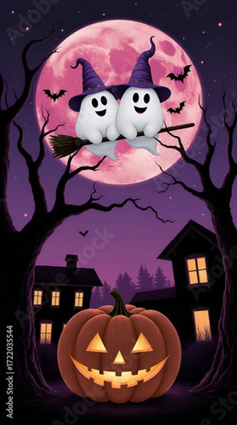 Obraz spooky halloween background with pumpkin