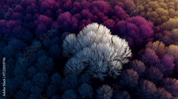 Fototapeta Aerial view of colorful forest in autumn