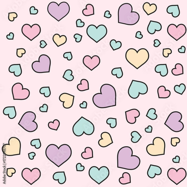 Obraz Pastel colorful Cute hearts seamless pattern design