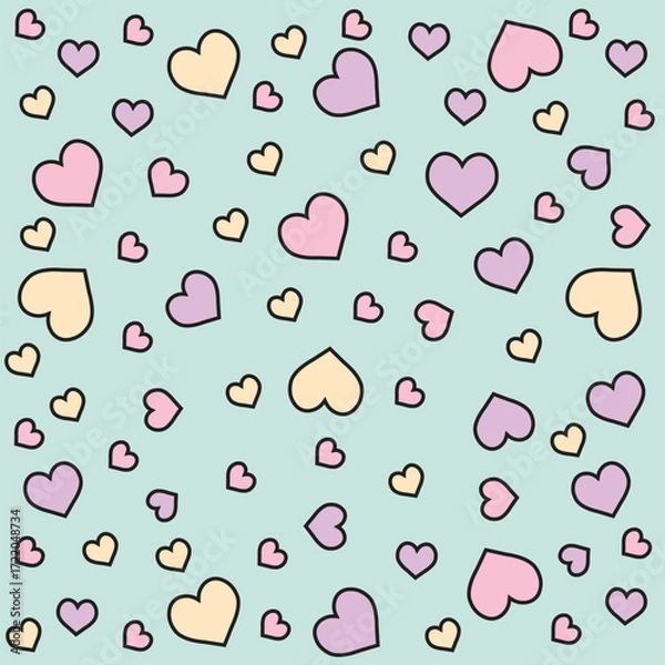 Fototapeta Pastel colorful Cute hearts seamless pattern design