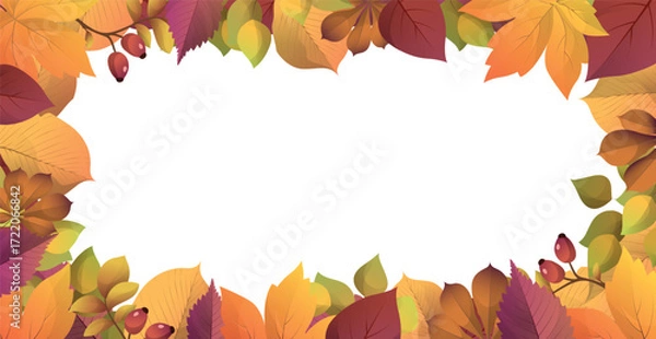 Fototapeta Realistic autumn foliage, white background with space for text - Vector illustration