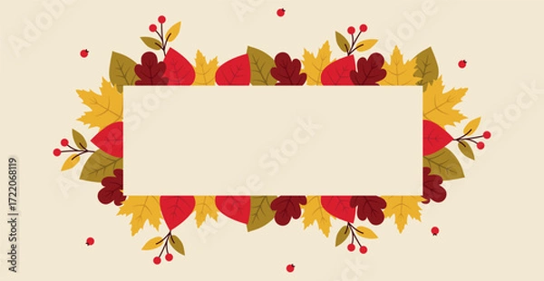 Fototapeta Realistic autumn foliage, white background with space for text - Vector illustration