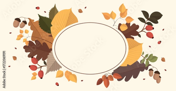 Fototapeta Abstract autumn web background template with many different leaves - Vector illustration