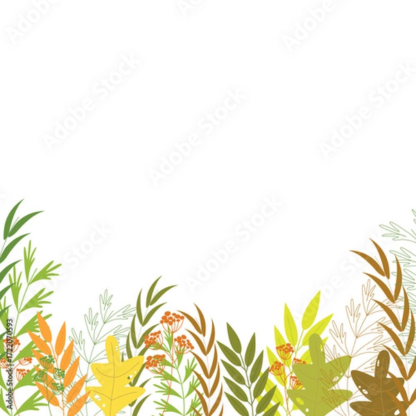 Fototapeta Vintage floral background, botanical web background with grass and different flowers - Vector illustration