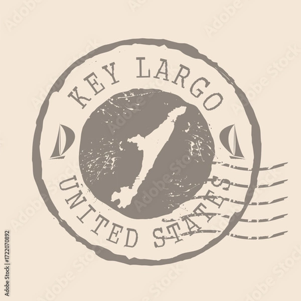 Fototapeta Stamp Postal of Key Largo. Map Silhouette rubber Seal.  Design Retro Travel. Seal  Map of Key Largo Island grunge  for your design. United States.  EPS10