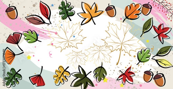 Fototapeta Autumn leaves set isolated on white background - Vector illustration