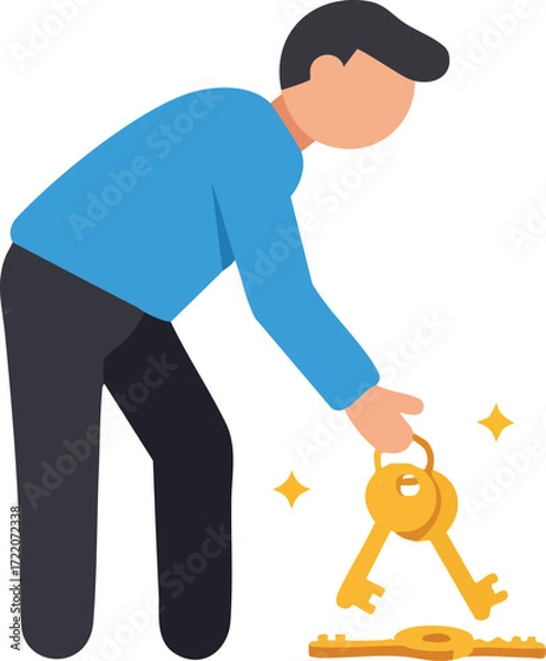 Fototapeta Person reaching for keys with sparkle effects on a white background.
