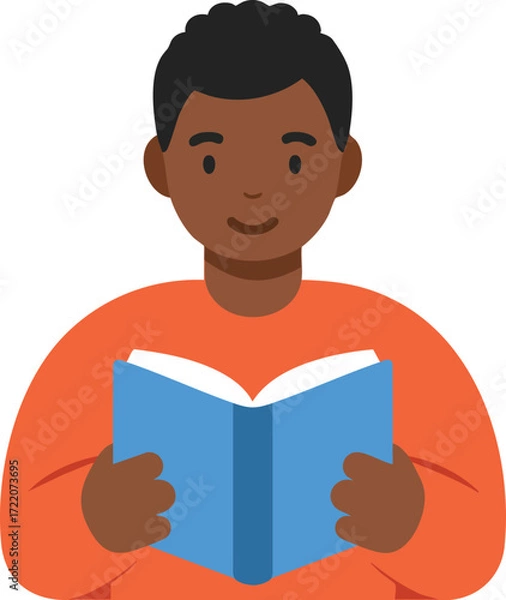 Fototapeta A young man is holding an open book. Reading and learning concept.