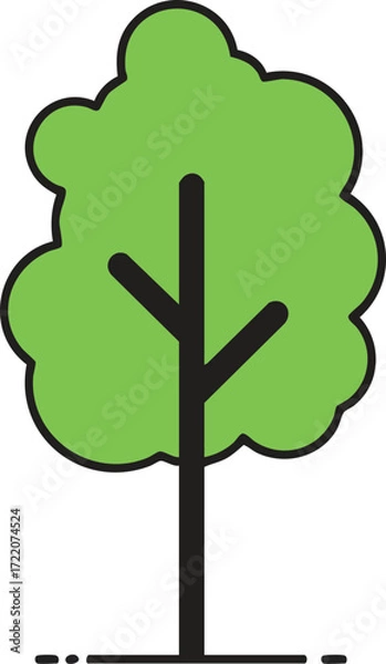 Fototapeta Minimalistic cartoon of a tree with a bright green foliage.