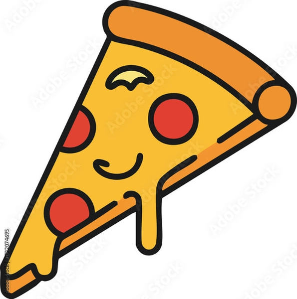 Fototapeta Cartoon pizza slice with face and melting cheese on a white background