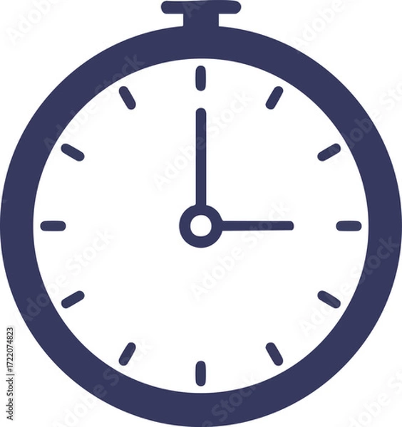 Fototapeta Classic analog clock icon in blue on white shows three oclock time