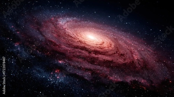 Fototapeta Vivid spiral galaxy glowing in the vastness of space at night