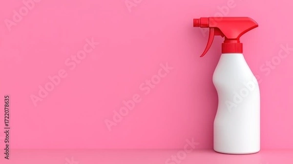Fototapeta Clean spray bottle stands against a bright pink background in a minimalist setting