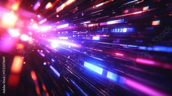 Fototapeta Colorful light beams create a dynamic pattern in a digital space