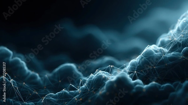 Fototapeta Digital landscape of interconnected clouds in a dark atmosphere