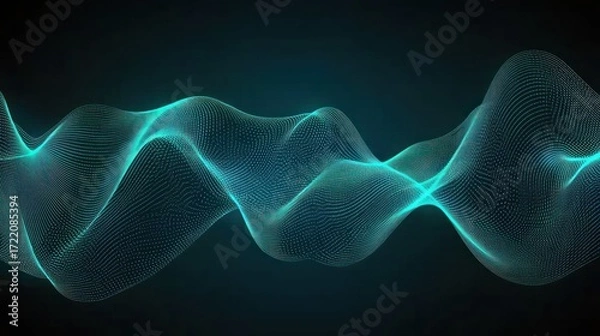 Fototapeta Dynamic wave pattern with glowing blue lines in a dark background