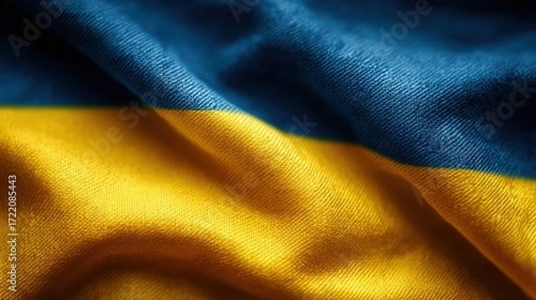 Fototapeta Ukrainian flag displaying blue and yellow colors in fabric texture with natural light