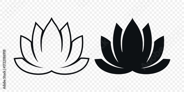 Fototapeta Flat Single Color Vector Lotus Flower Icon Set. Monochrome Floral Symbol. Lotus Silhouette Design for Yoga and Spa Logo. Botanical and Nature Emblem Set. Elegant Flower Clipart