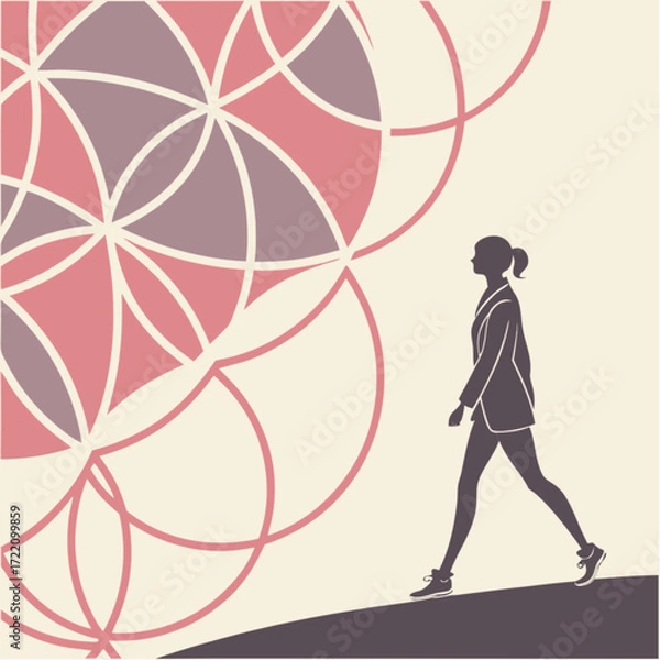 Fototapeta Silhouette of a Woman Walking Confidently in a Stylish Outfit.