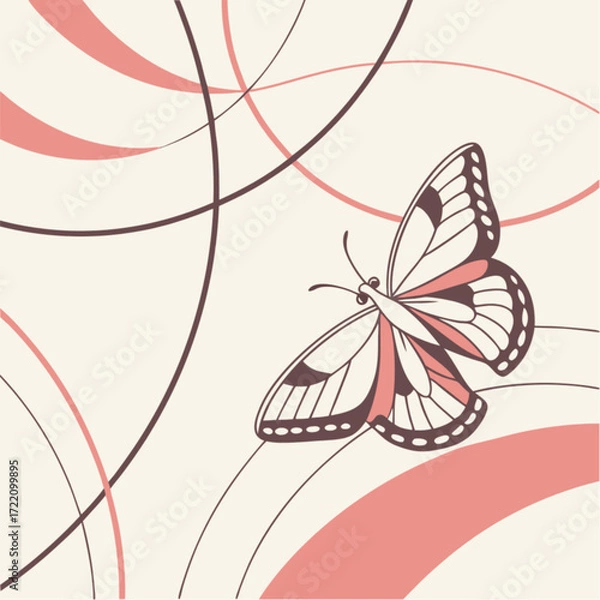 Fototapeta Elegant stylized butterfly illustration with detailed wings in white brown and soft pink hues.