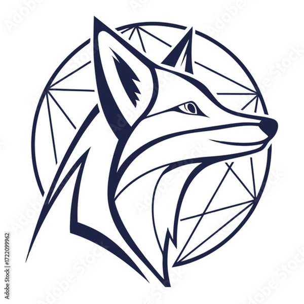 Fototapeta Geometric Line Art Fox Portrait: Elegant stylized fox head in profile within a circular geometric frame.