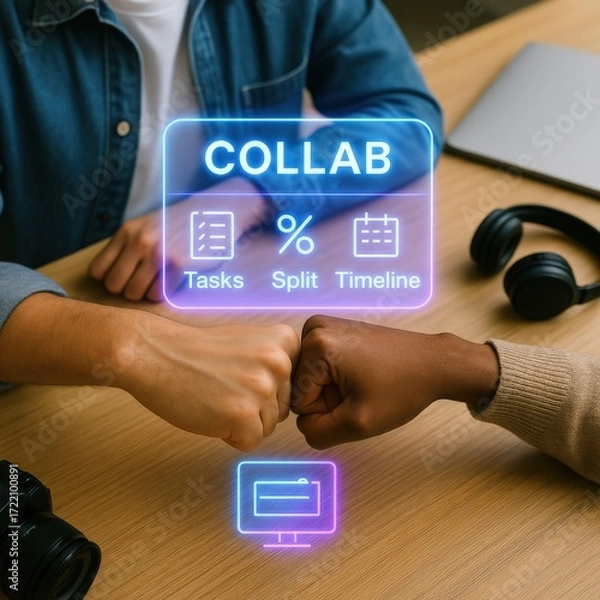 Fototapeta Collaborative teamwork event office workspace digital content productive environment close-up view workflow optimization