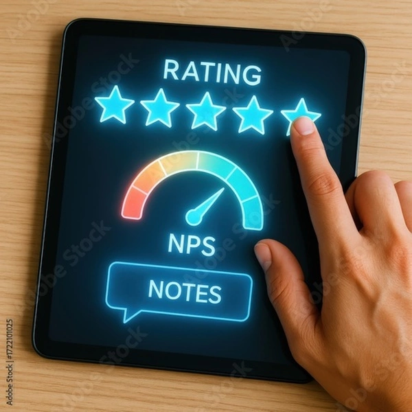 Fototapeta Customer feedback collection digital device interactive content office environment close-up view user engagement